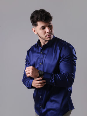 Camisa Masc. REF: 609 - Tricoline Azul Royal