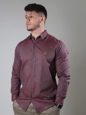 BB - Camisa Masc. Prem. REF: 2703 - Vinho Fil a Fil Job
