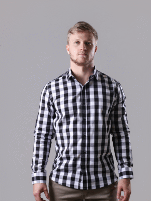 Camisa Xadrez Masc. Branco e Preto