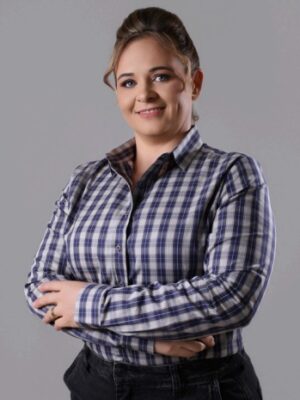 Camisa Xadrez Fem. Branco e Azul